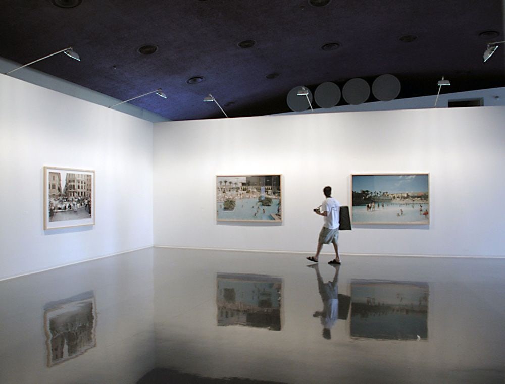 View of the exhibition _Doug Hall. Landscapes and Leisurescapes_, VOX, 2002. Photo: Denis Farley