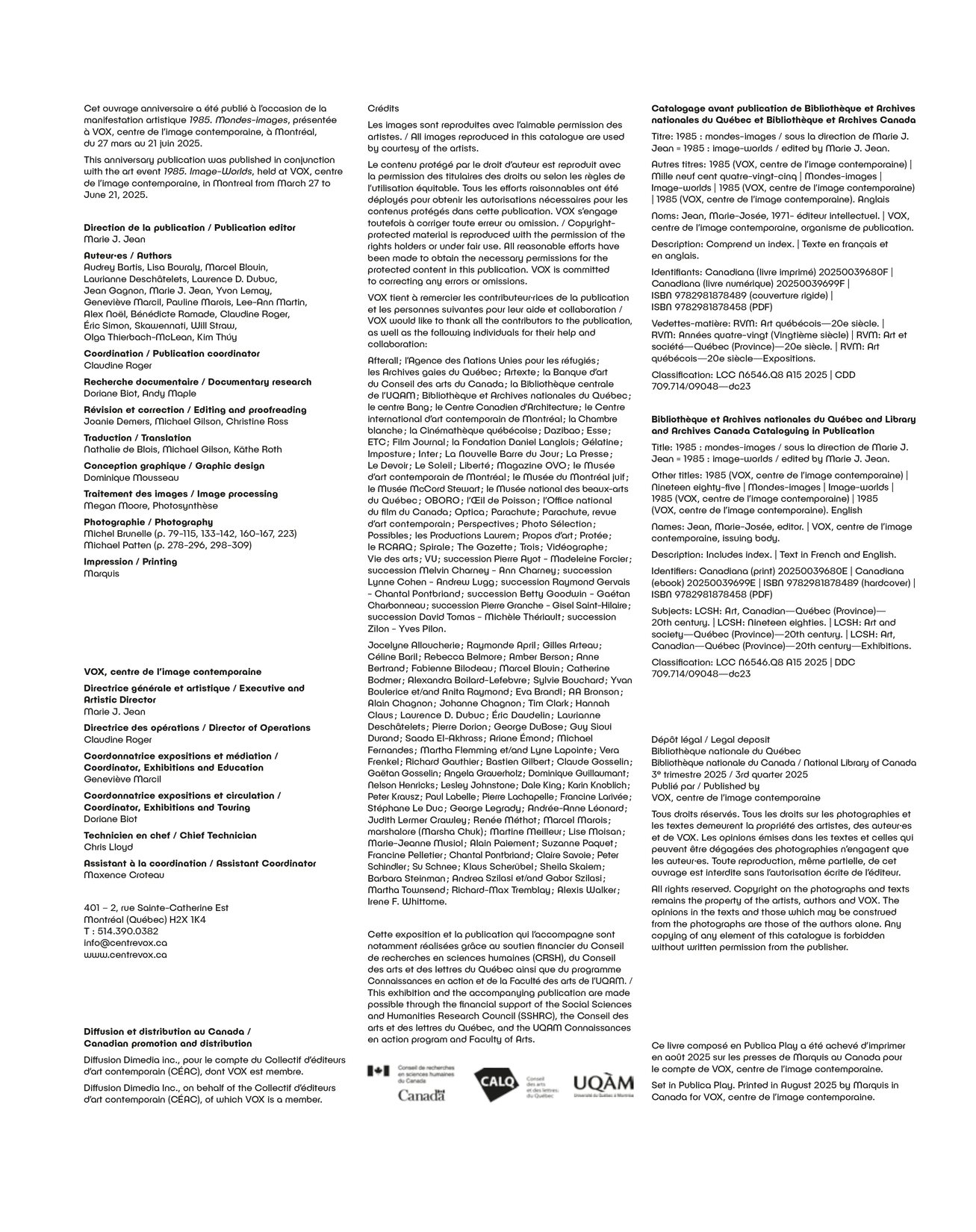 Credits page of the book 1985. Image-Worlds, a study on the cultural history of the 1980s