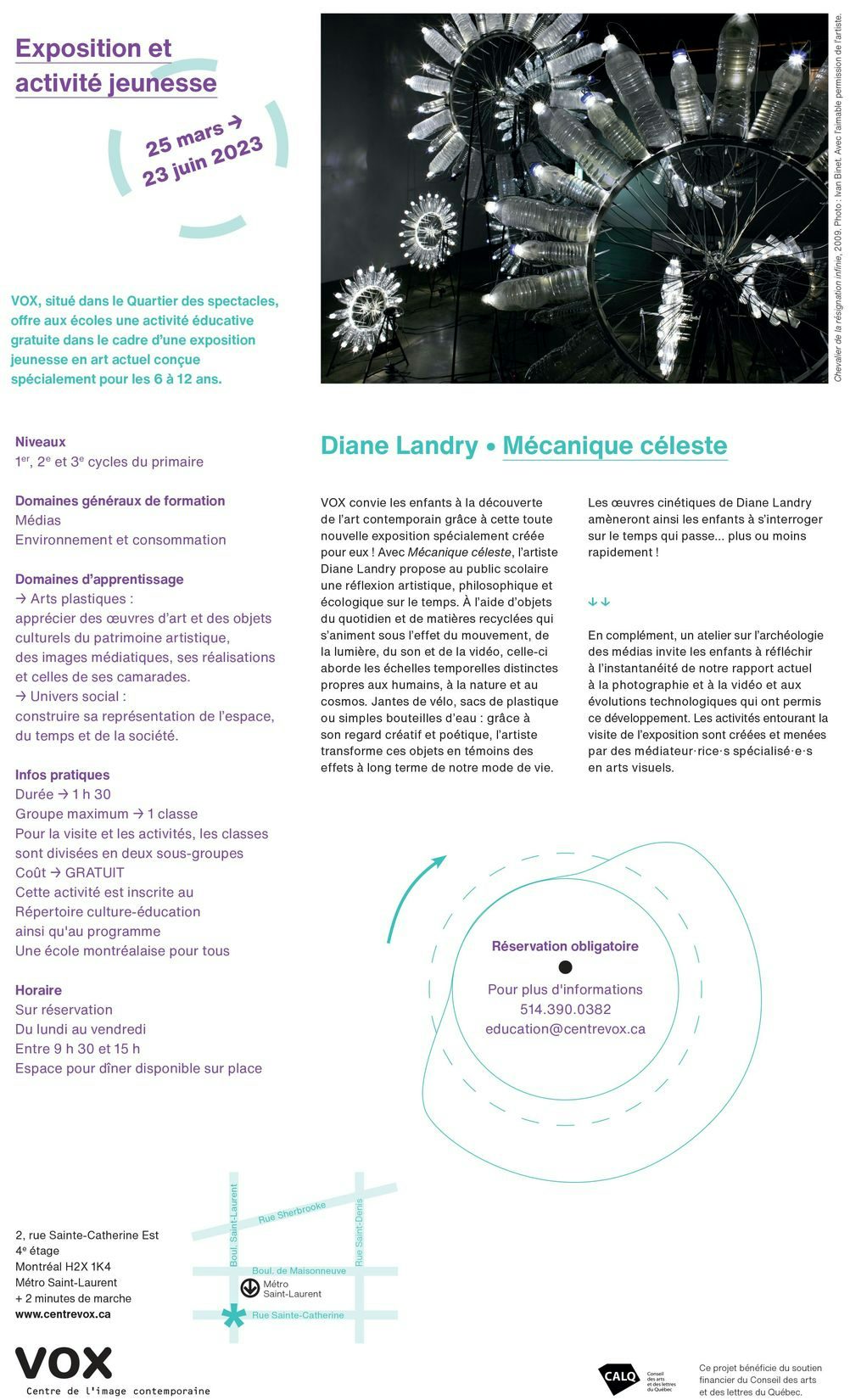 Document de sollicitation Diane Landry. Mécanique céleste. Source : VOX, 2023.