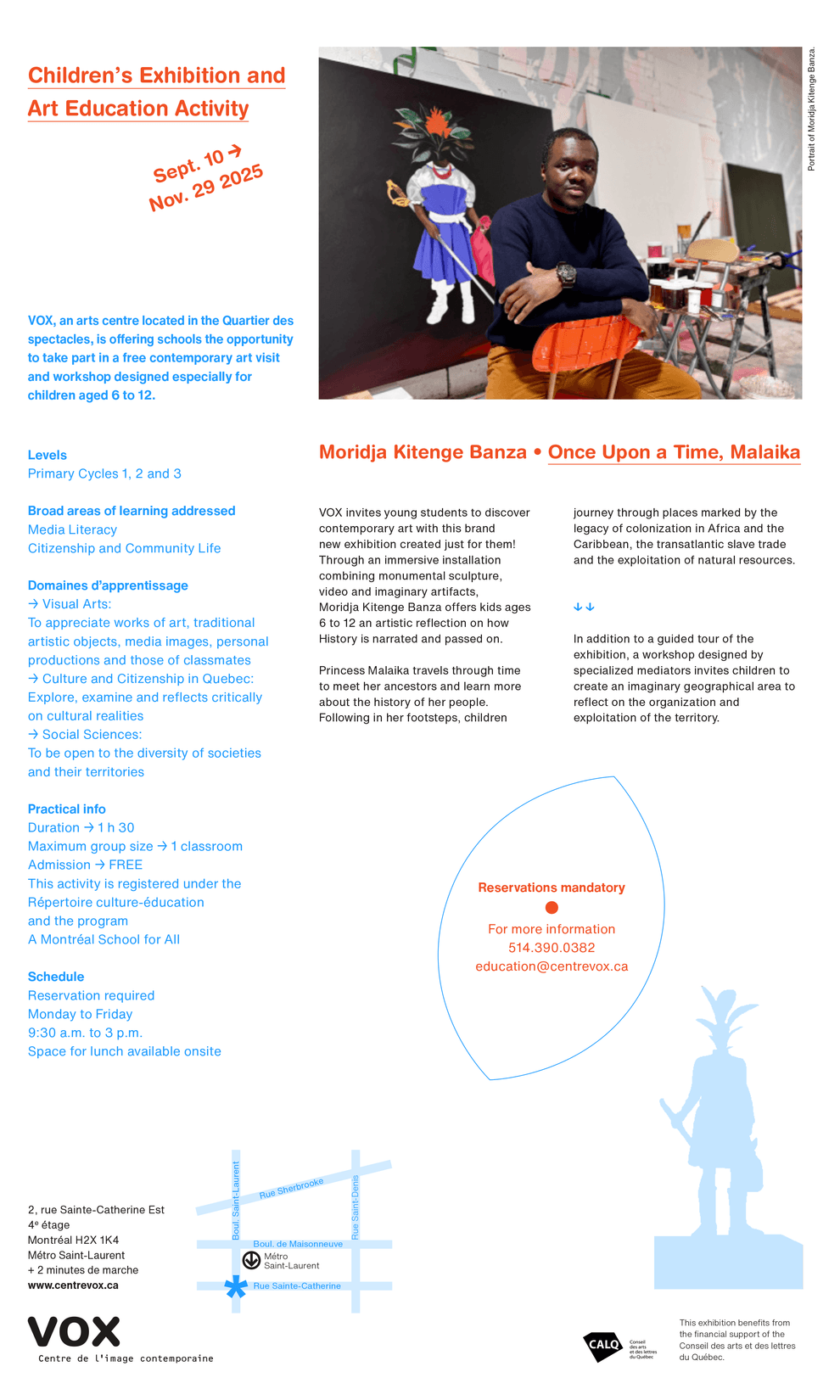 Sollicitation document for school groups visits of Moridja Kitenge Banza. Once Upon a Time, Malaika