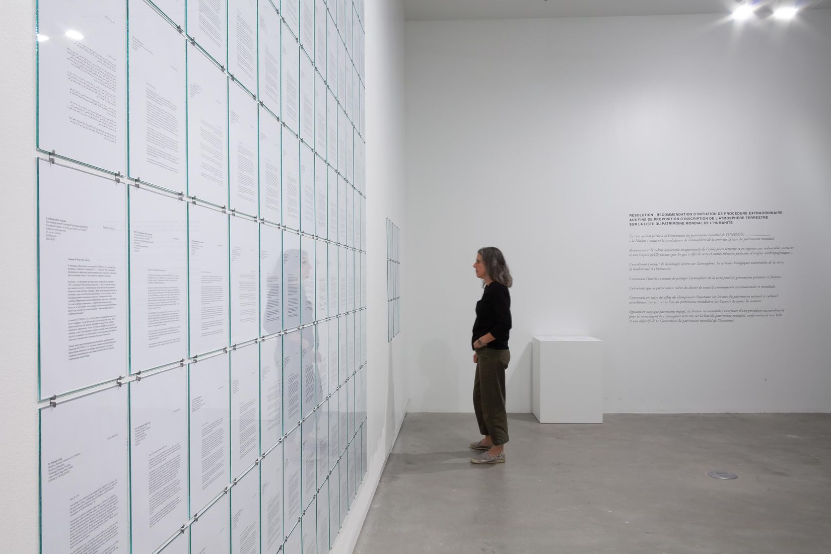 Vue de l'exposition L'imaginaire radical 2 : Désœuvrer la valeur montrant une installation d'Amy Balkin, VOX, 2022.