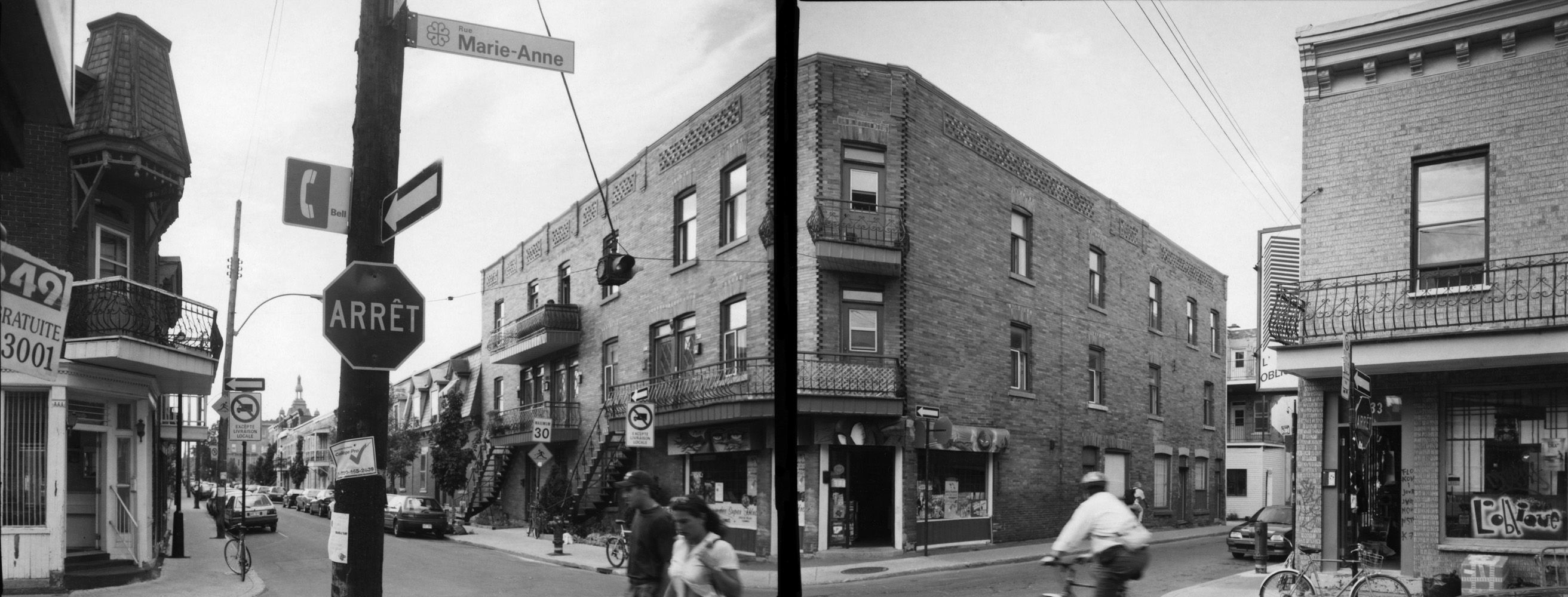 Gabor Szilasi, _Angle Marie-Anne et Rivard_ (détail), de la série _Panoramas de Montréal_, 1997, 4 épreuves à la gélatine argentique, 28 x 35,5 cm chacune. Avec l’aimable permission de l’artiste.