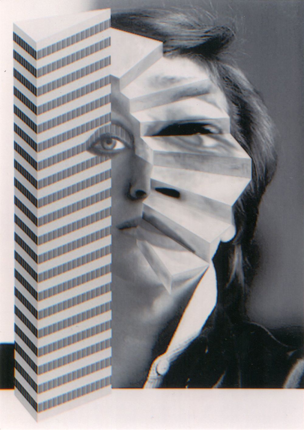 Selbstportrait mit Stiege und Hochhaus