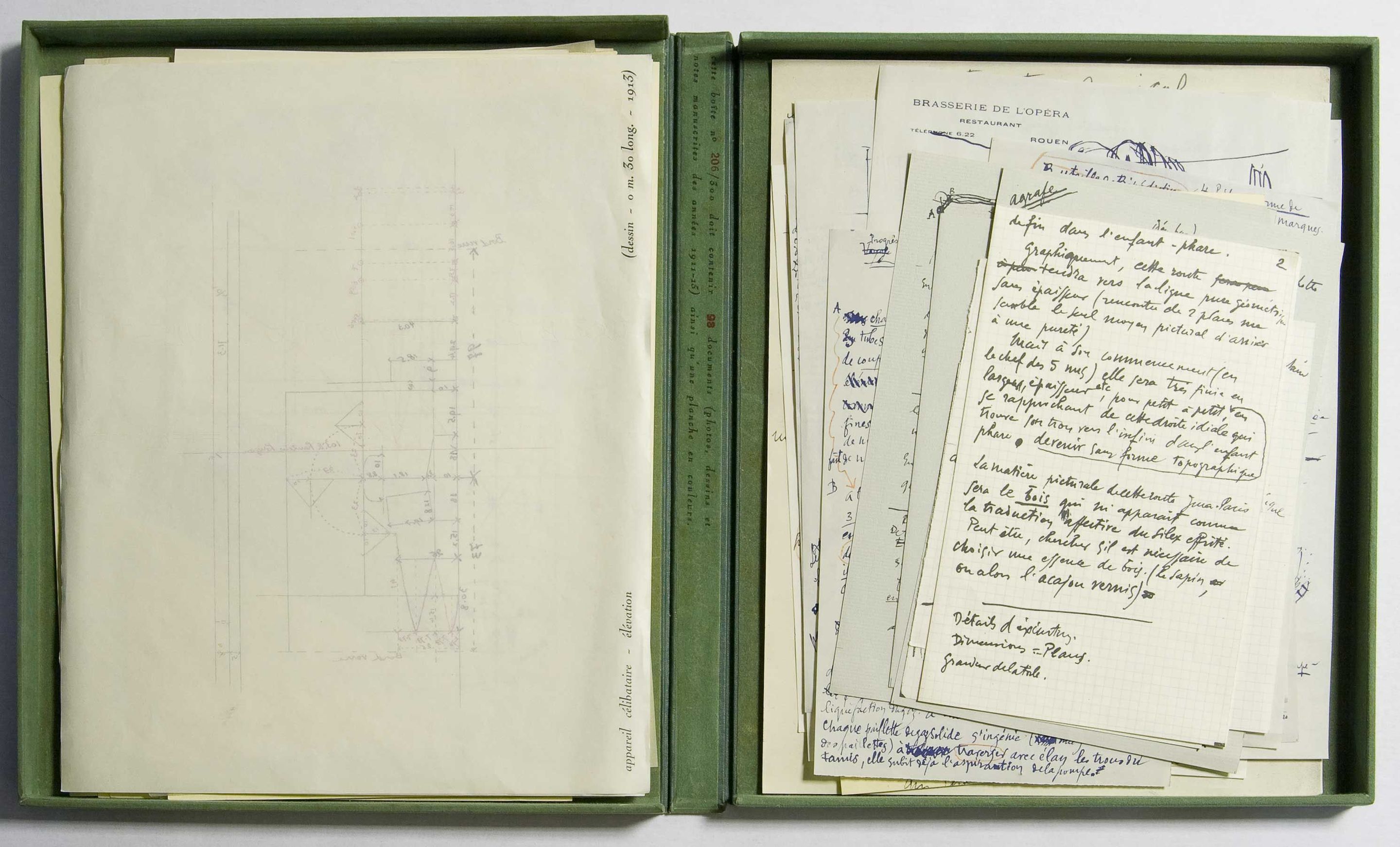 Marcel Duchamp, _La Boîte verte_, 1934, 93 documents (photos, drawings, notes from years 1911 to 1915) and one plate. Courtesy of Bill Vazan. Credit: Michel Brunelle.