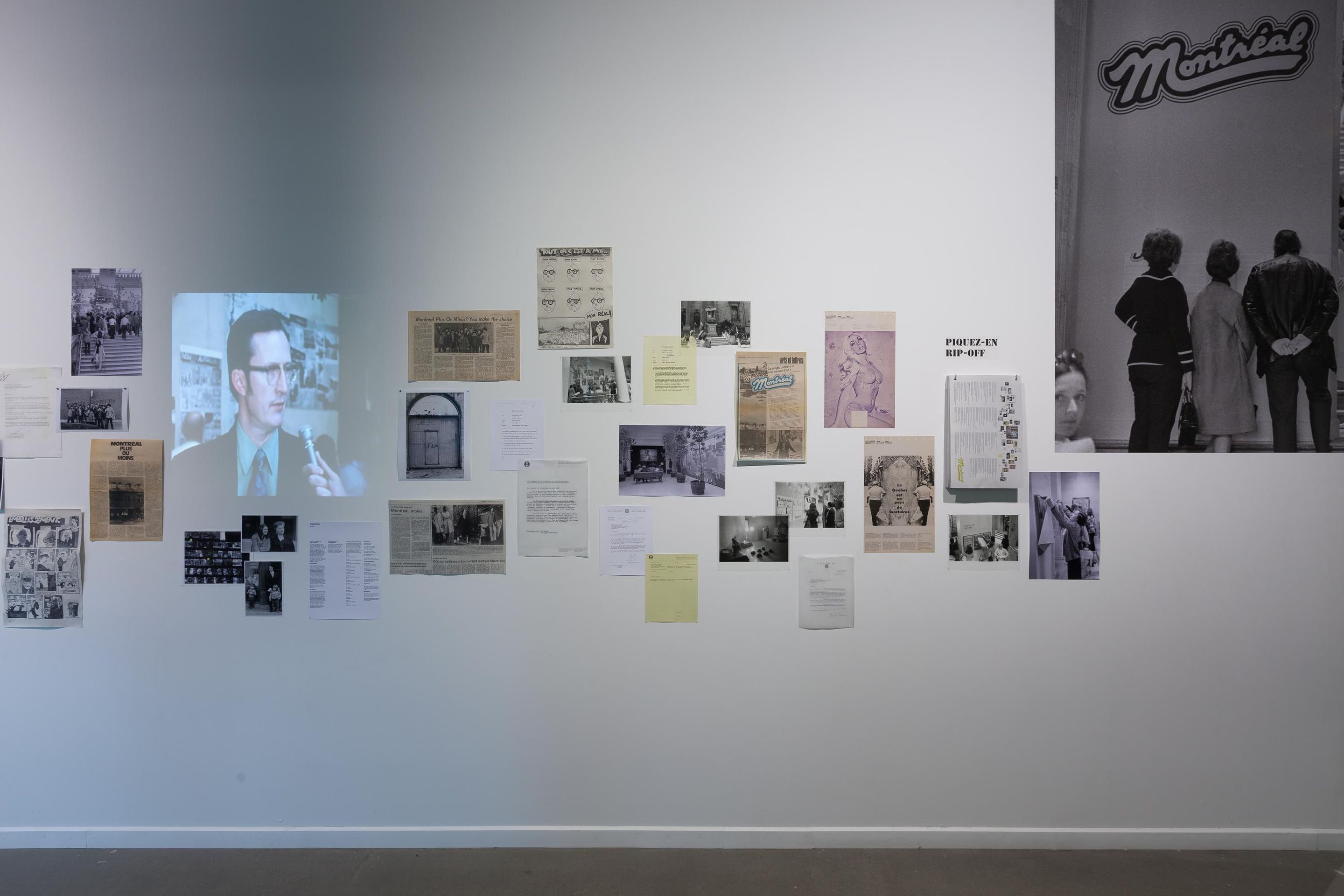 View of the exhibition _"Créer à rebours vers l'exposition". The case of Montréal, plus ou moins ?_, 2018, VOX.