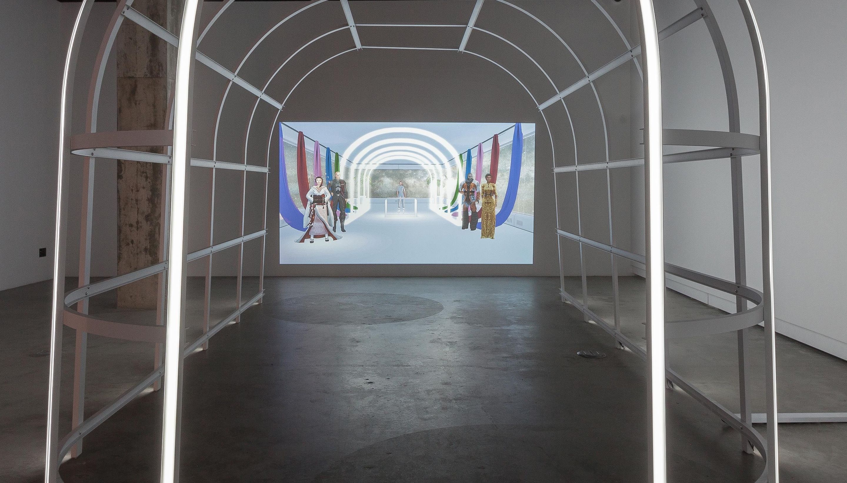 View of the exhibition _Skawennati. Teiakwanahstahsontéhrha’ | We Extend the Rafters_, VOX, 2017. Credit: Michel Brunelle.